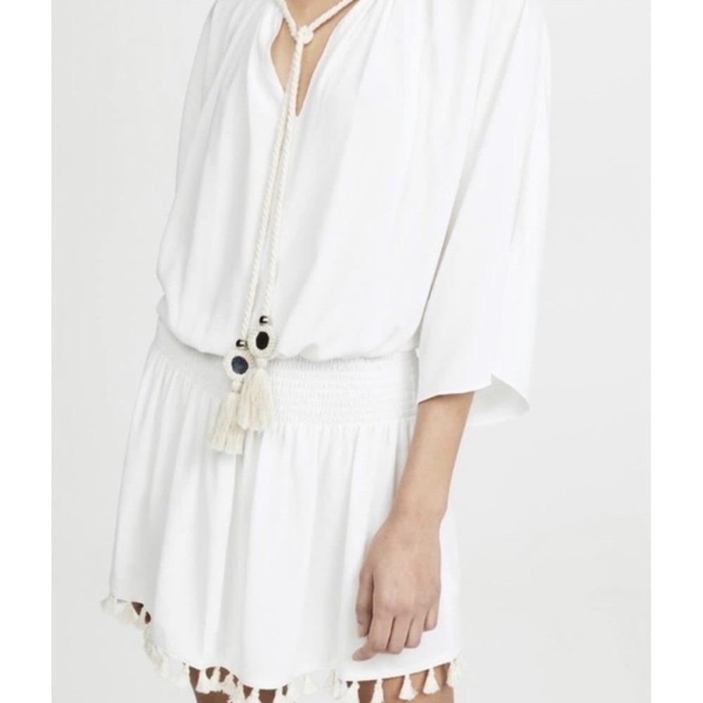 Ramy Brook Cream Color White Tassled 3/4 Sleeve Katana Mini Dress Size S